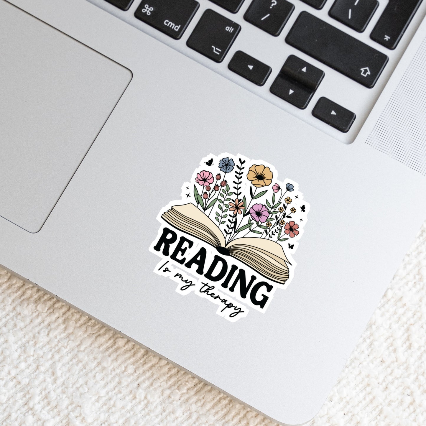 Reading is My Therapy Open Book Floral Book Reader Sticker โ 3" Waterproof Bookish Sticker with Holo Overlay โ Reading, Books, Reader Gift, Book Lover, Bookstore Merch