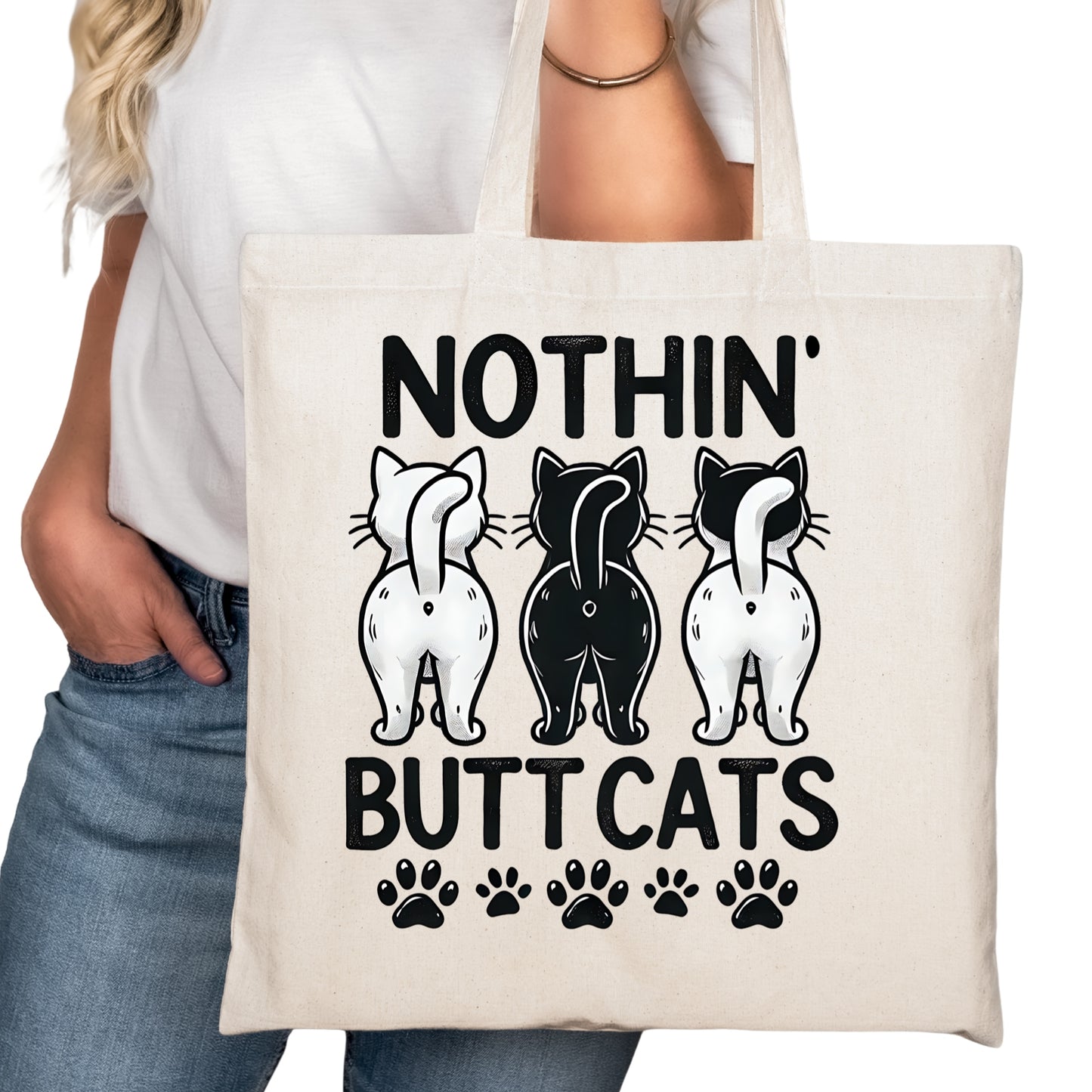 Nothing BUTT Cats Funny Cat Tote Bag – Reading Tote for Book Lovers – Book Reader Bag - Romance Reader Tote - Book Store