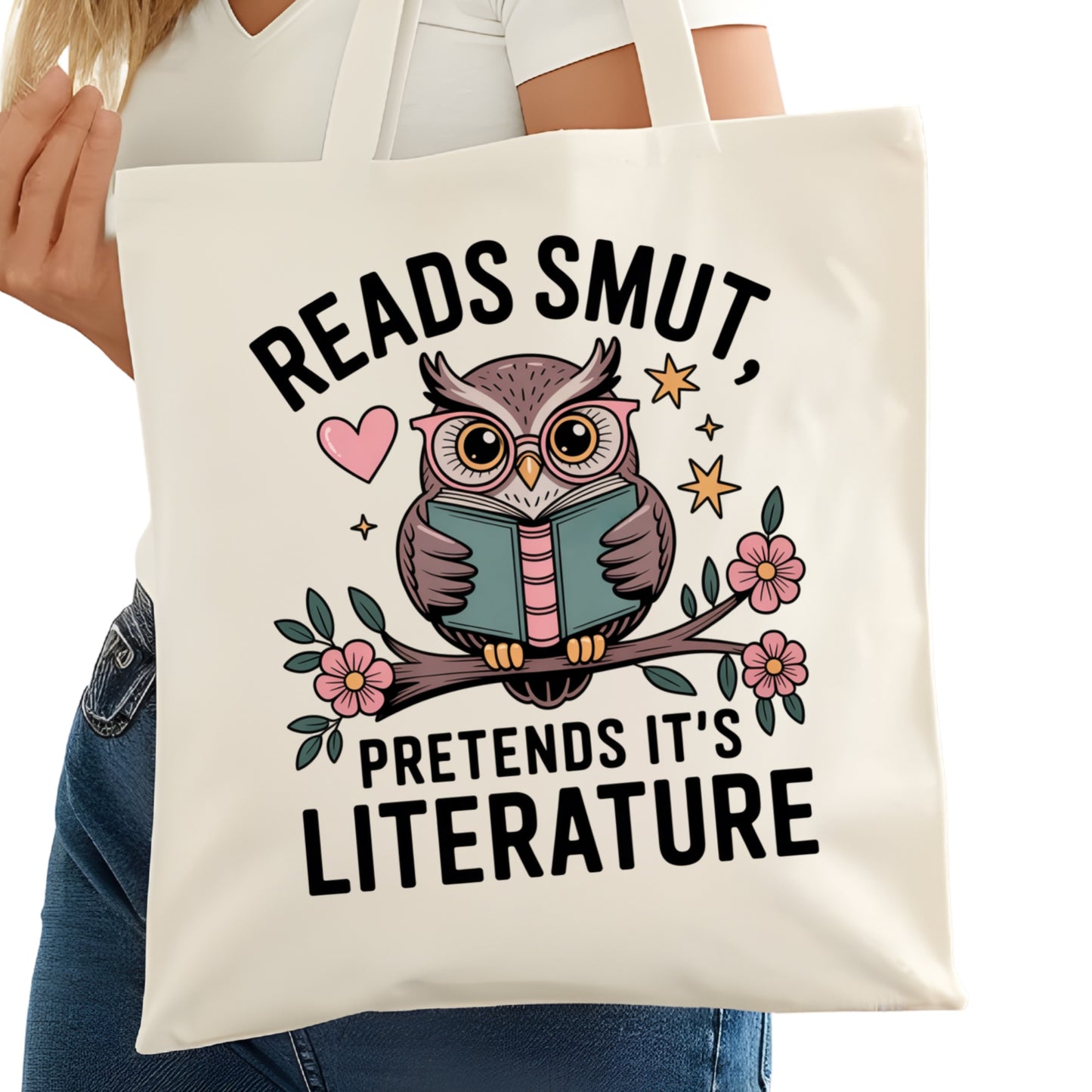 Reads Smut Pretends It's Literature Bookish Tote Bag – Reading Tote for Book Lovers – Book Reader Bag - Romance Reader Tote - Book Store