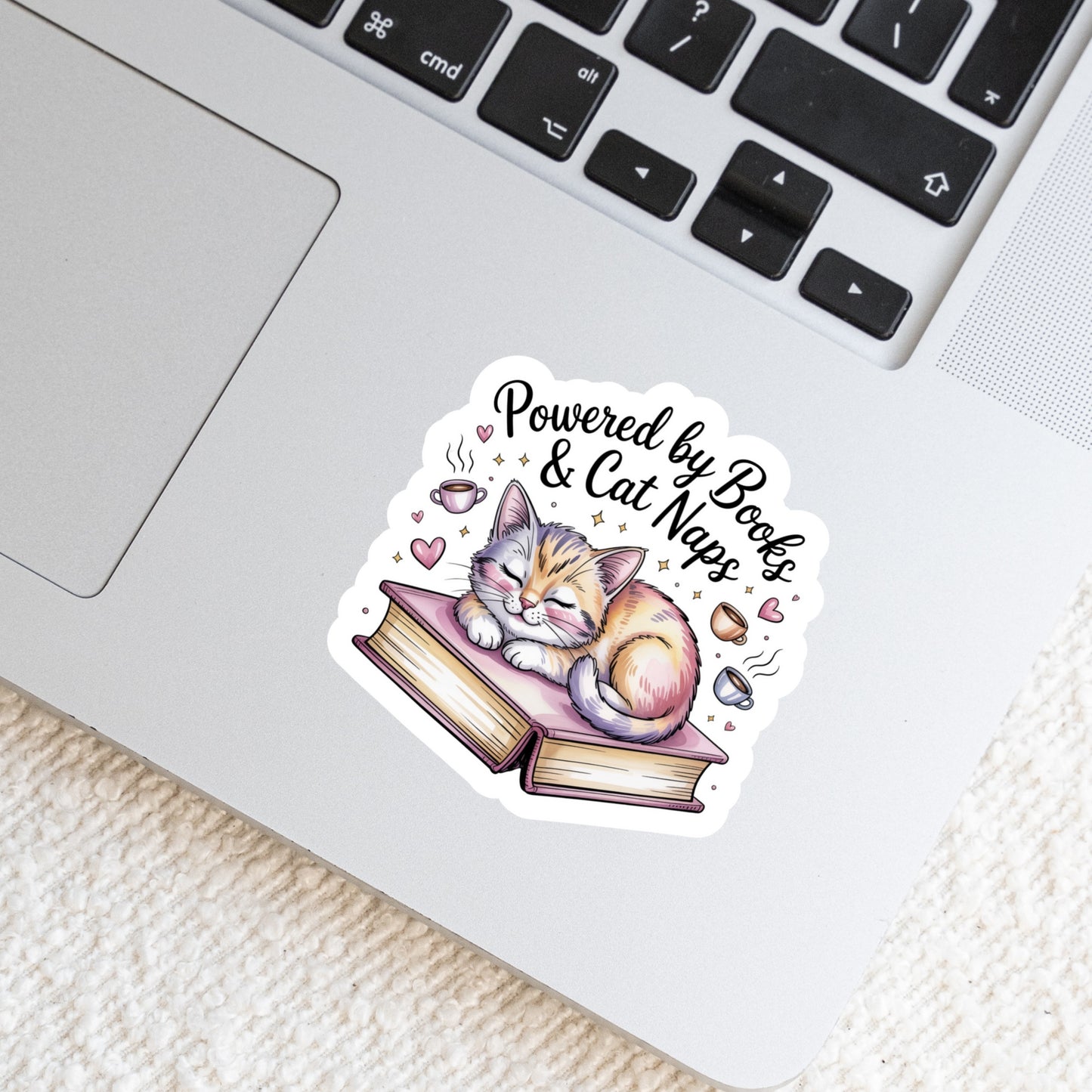 Powered By Books and Cat Naps Book Reader Sticker โ 3" Waterproof Bookish Sticker with Holo Overlay โ Reading, Books, Reader, Book Lover