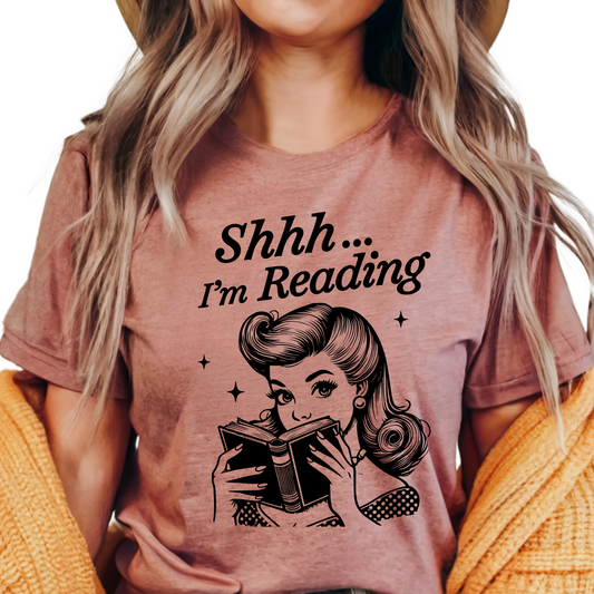 Shhh I'm Reading Shirt - Vintage Book Lover Gift for Women, Mom, Wife, Sister - Retro Reading Tee for Bookworms, Unique Literary Apparel