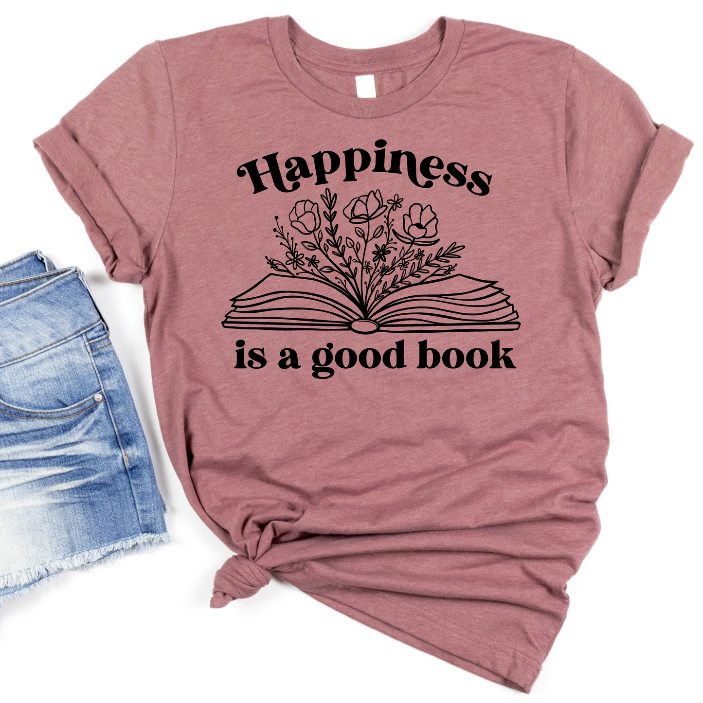 Happiness Is a Good Book Womans Shirt - Book Lover Graphic Tee - Cute Reader T-Shirt - Perfect Gift for Bibliophiles - Reading Tee