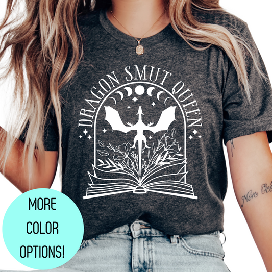 Dragon Smut Queen T-Shirt - Fantasy Book Lover Shirt - Funny Graphic Tee for Romance Readers - Book Gift for Women - Bookish Apparel