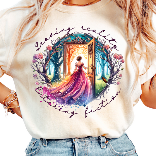 Leaving Reality Entering Fiction Shirt - Fantasy Book Lover Tee - Bookish Aesthetic T-Shirt - Reader Gift - Literary Escape Apparel