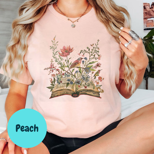 Floral Book Shirt, Book Lover Tee, Vintage Literary Shirt, Cottagecore Book Tee, Nature Reader Shirt, Botanical Book Graphic Tee, Gifts for Readers