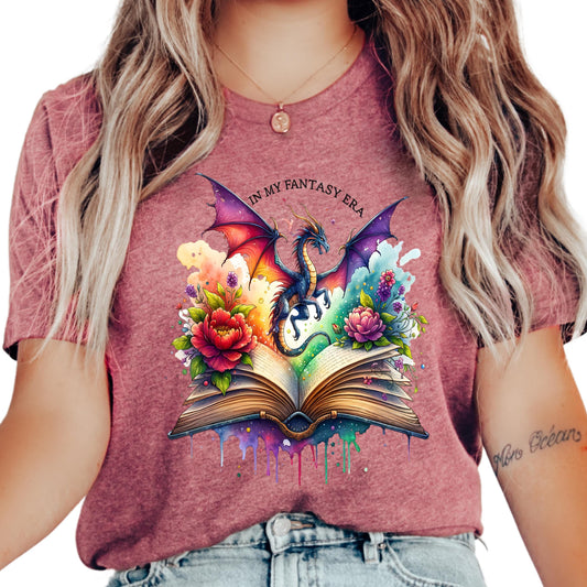 In My Fantasy Era Shirt - Dragon Book Lover T-Shirt - Fantasy Reader Gift - Literary Tee for Fantasy Fans - Magical Bookish Apparel