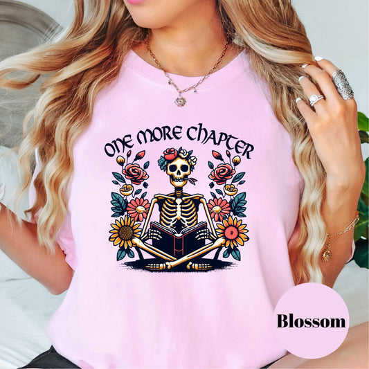 One More Chapter Comfort Colors® Shirt, Funny Skeleton Reading Shirt, Book Lover Graphic Tee, Spooky Reader Shirt, Dark Academia Book Tee