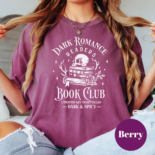 Dark Romance Book Club Shirt, Comfort Colors® Shirt, Spicy Bookish Tee, Skull Book Stack, I Prefer My Fairytales Dark & Spicy, Reader Gift