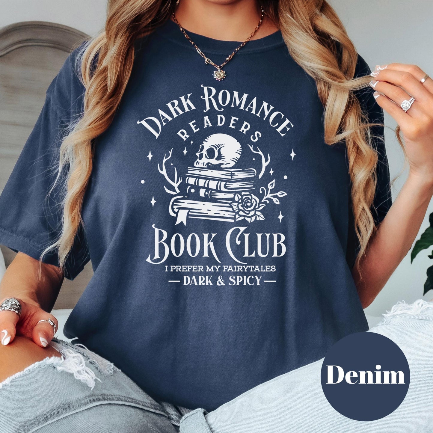 Dark Romance Book Club Shirt, Comfort Colors® Shirt, Spicy Bookish Tee, Skull Book Stack, I Prefer My Fairytales Dark & Spicy, Reader Gift