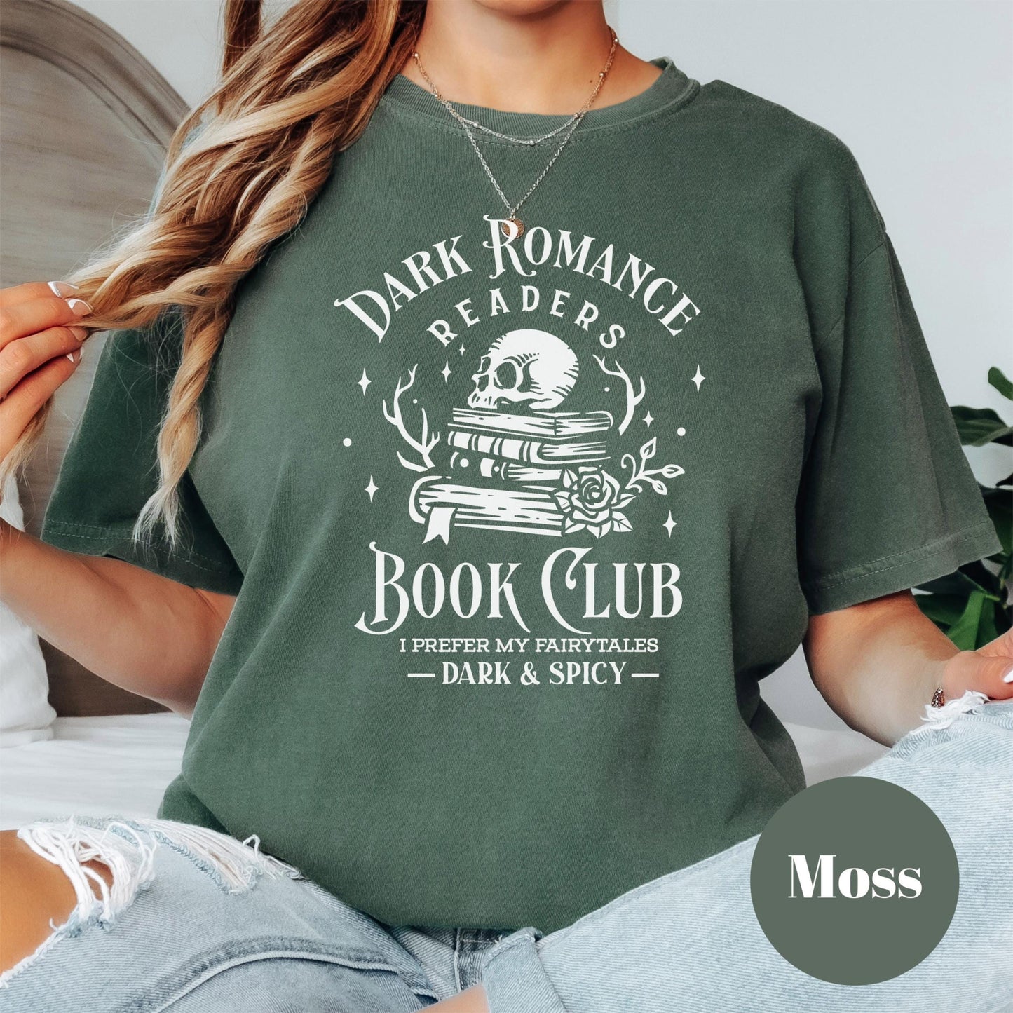 Dark Romance Book Club Shirt, Comfort Colors® Shirt, Spicy Bookish Tee, Skull Book Stack, I Prefer My Fairytales Dark & Spicy, Reader Gift