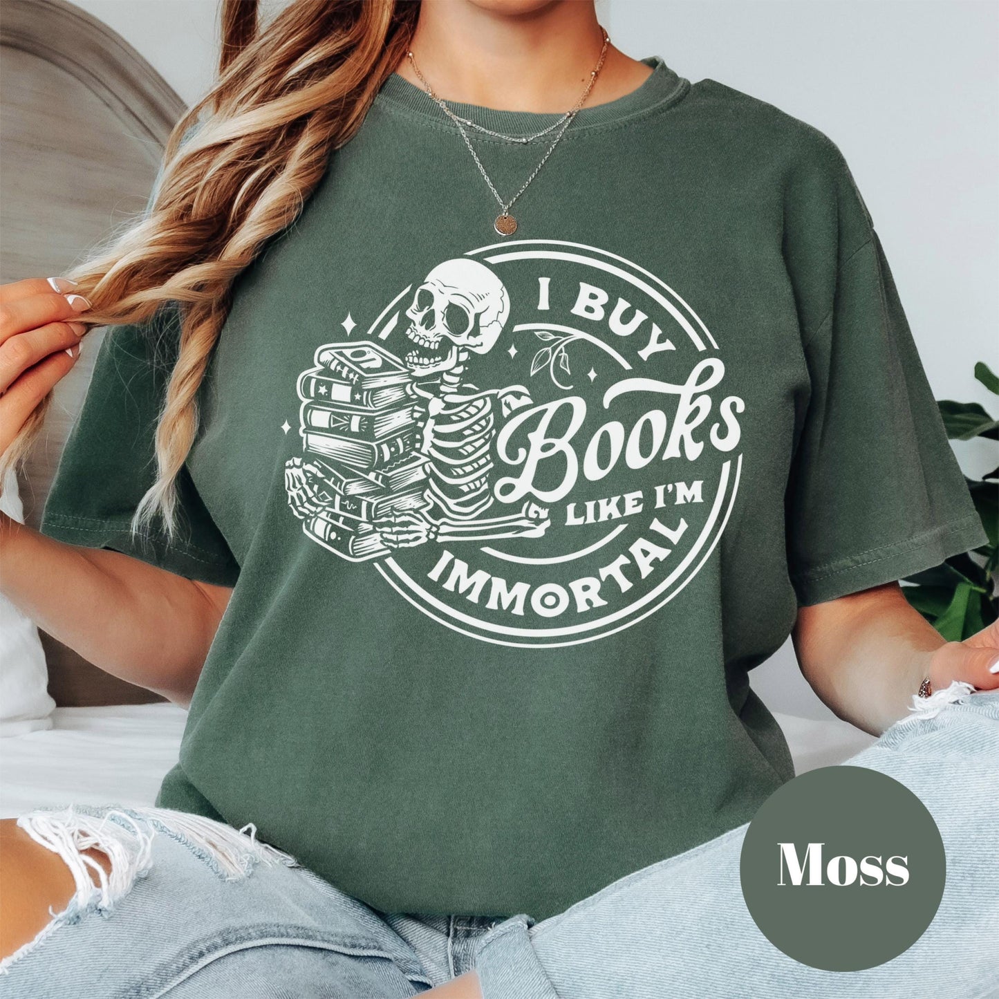 I Buy Books Like I'm Immortal Shirt, Comfort Colors® Shirt, Funny Book Lover Tee, Skeleton Book Stack Shirt, Spicy Bookish Gift, Reader Tee