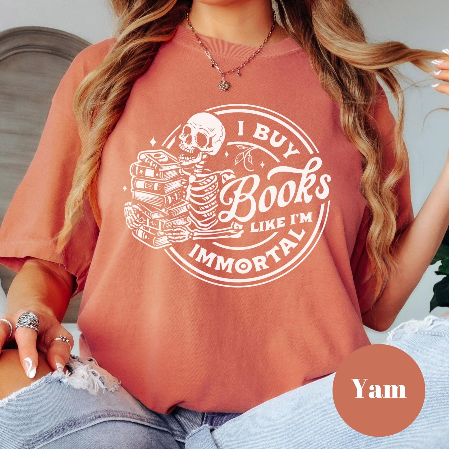 I Buy Books Like I'm Immortal Shirt, Comfort Colors® Shirt, Funny Book Lover Tee, Skeleton Book Stack Shirt, Spicy Bookish Gift, Reader Tee