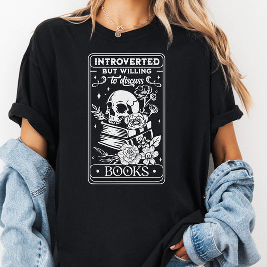 Introverted But Willing Shirt, Books Comfort Colors® Shirt, Gothic Book Lover Tee, Funny Reading Shirt, Skull Book Tee, Dark Academia Gift