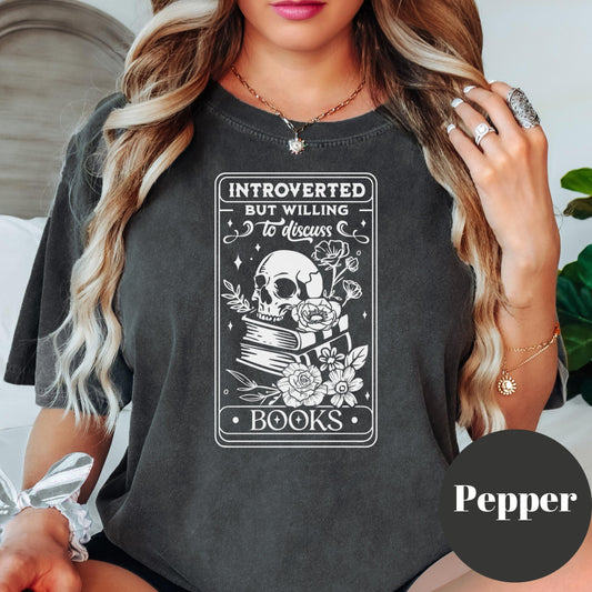 Introverted But Willing Shirt, Books Comfort Colors® Shirt, Gothic Book Lover Tee, Funny Reading Shirt, Skull Book Tee, Dark Academia Gift
