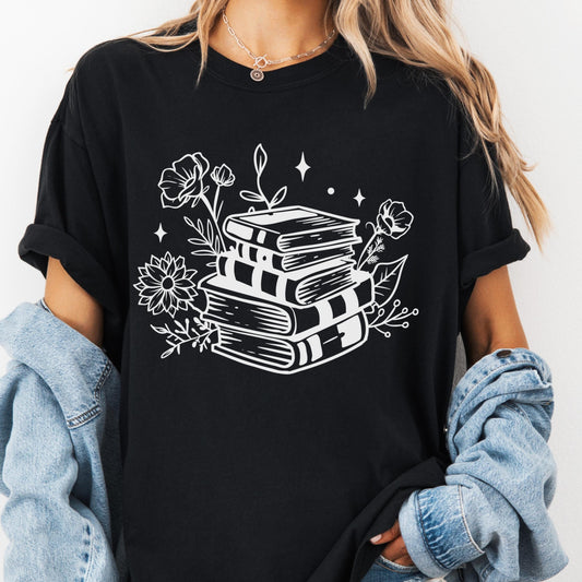 Stack of Books Floral Shirt, Reader Comfort Colors® Shirt, Book Lover Tee, Reading Shirt for Women, Cozy Reader Gift, Bookish Apparel