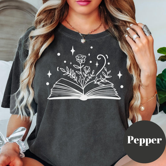 Magical Book Floral Shirt, Comfort Colors® Book Lover Tee, Cozy Reading Shirt, Aesthetic Bookish Shirt, Introvert Gift, Literary Graphic Tee