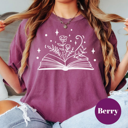 Magical Book Floral Shirt, Comfort Colors® Book Lover Tee, Cozy Reading Shirt, Aesthetic Bookish Shirt, Introvert Gift, Literary Graphic Tee