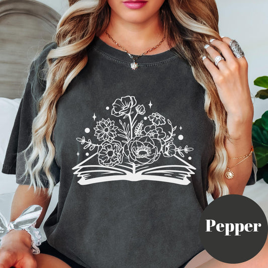 Floral Open Book Shirt, Book Lover Comfort Colors® Shirt, Blooming Book Tee, Bookish Shirt, Aesthetic Reader Gift, Cozy Reading Tee