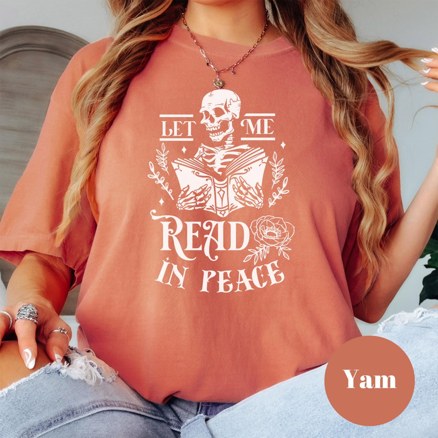 Let Me Read in Peace Shirt, Gothic Book Comfort Colors® Shirt, Funny Book Lover Tee, Skeleton Reading Shirt, Dark Academia Gift, Spooky Book