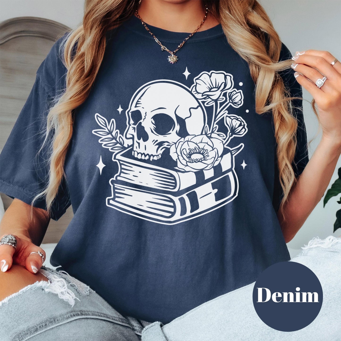 Skull and Books Shirt, Gothic Book Lover Comfort Colors® Shirt, Dark Academia Tee, Spooky Reading Shirt, Literary Gift, Bookish Skull Tee