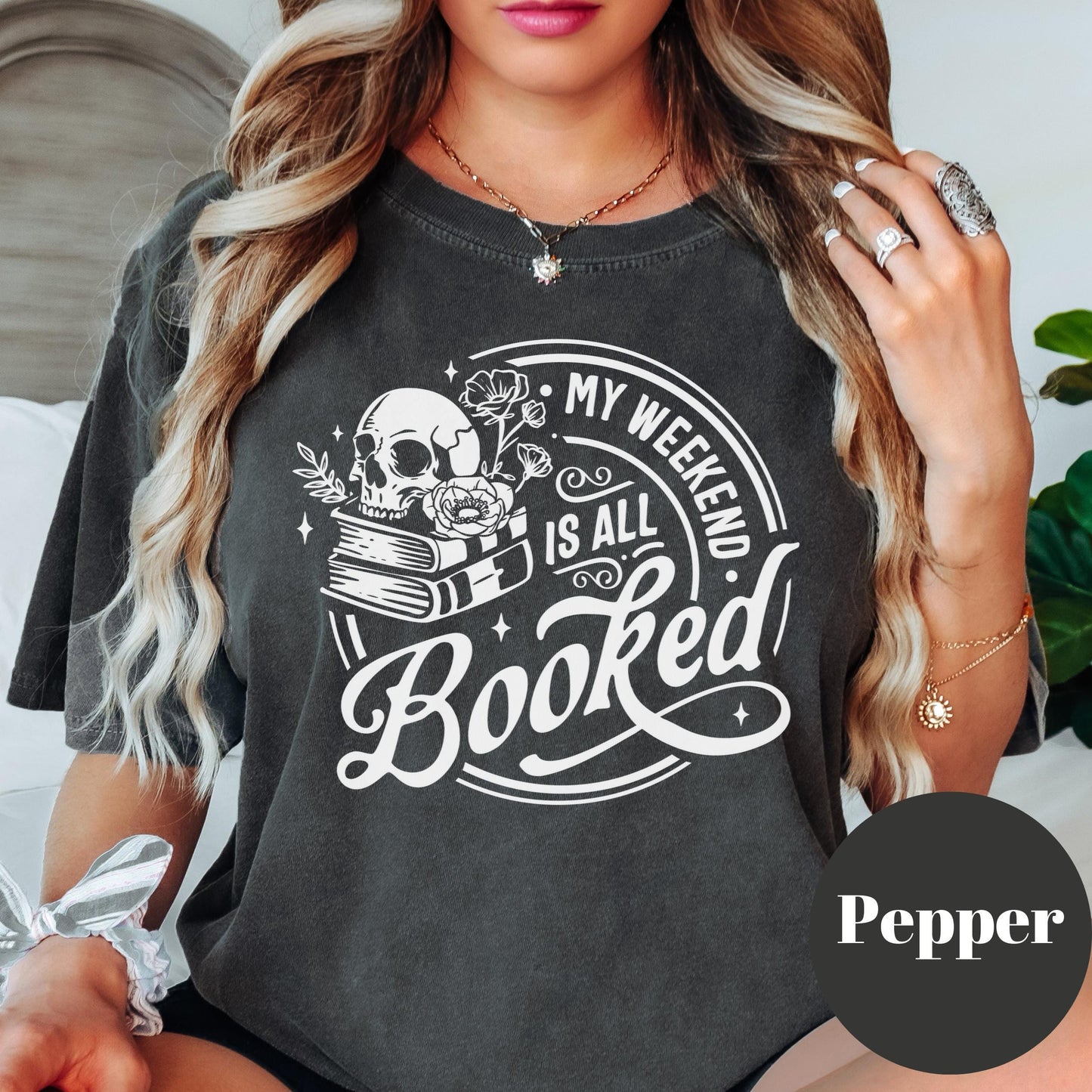 My Weekend Is All Booked Shirt, Gothic Book Comfort Colors® Shirt, Dark Academia Reading Tee, Skull Book Lover Gift, Spooky Bookish Shirt