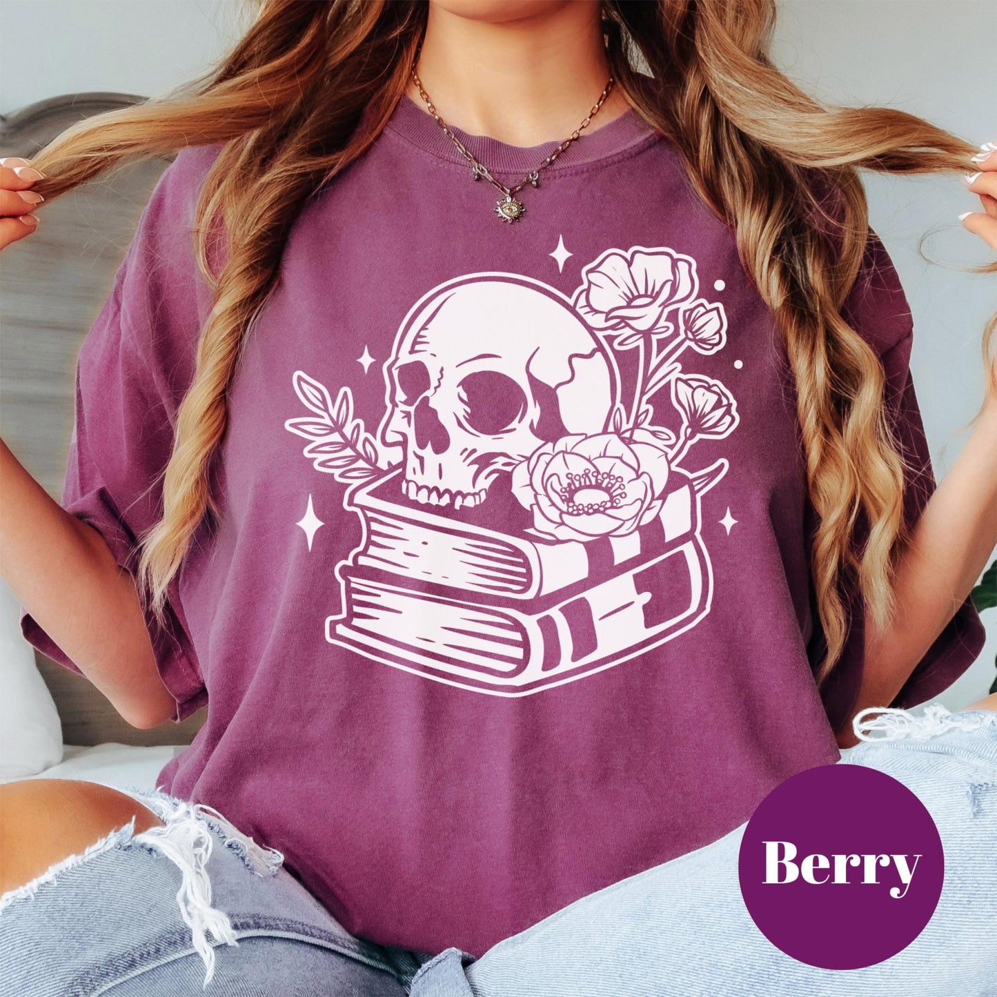 Skull and Books Shirt, Gothic Book Lover Comfort Colors® Shirt, Dark Academia Tee, Spooky Reading Shirt, Literary Gift, Bookish Skull Tee