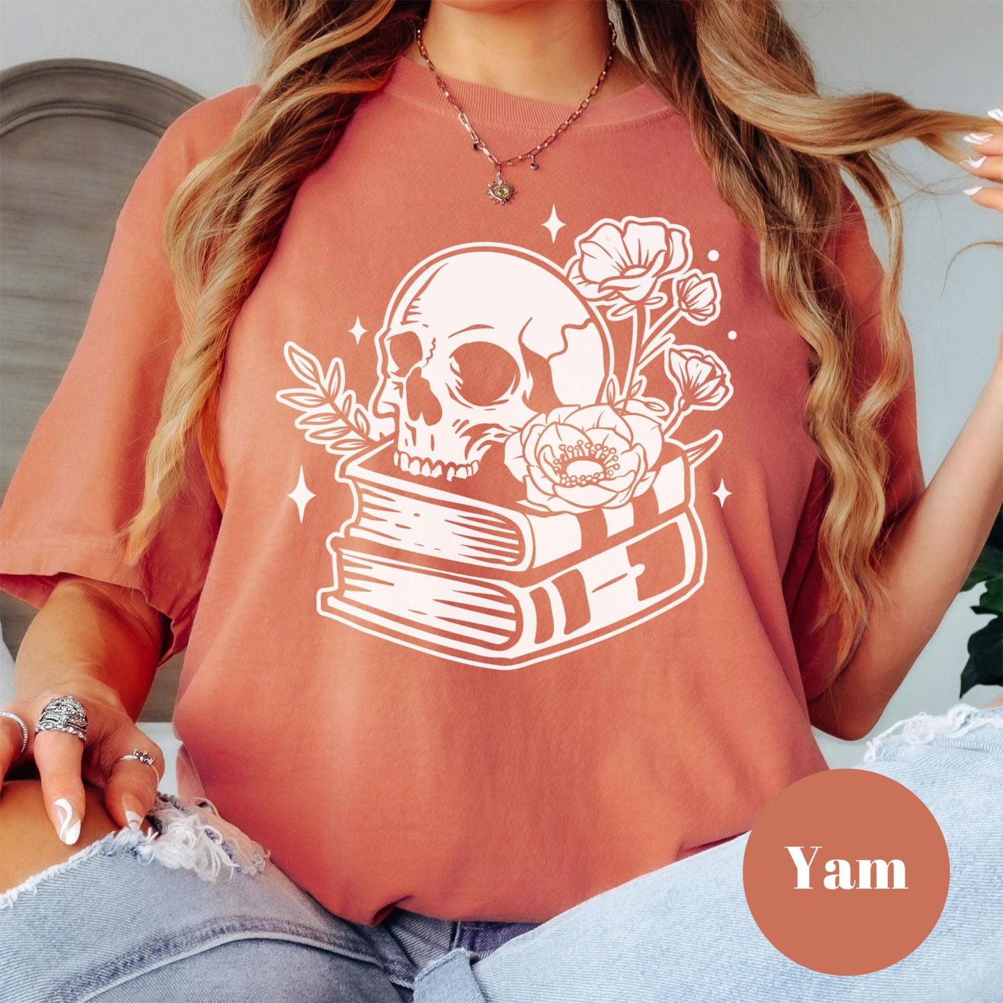 Skull and Books Shirt, Gothic Book Lover Comfort Colors® Shirt, Dark Academia Tee, Spooky Reading Shirt, Literary Gift, Bookish Skull Tee