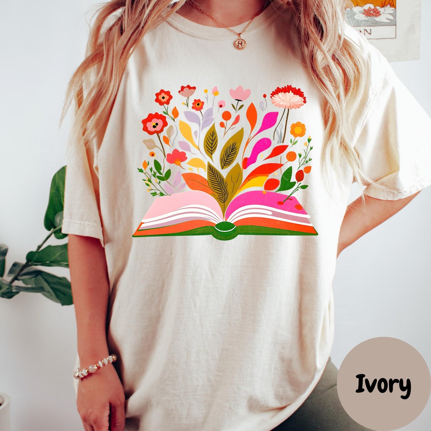 Open Book Floral Shirt, Comfort Colors® Reading Shirt, Colorful Book Lover Gift, Botanical Reader Tee, Whimsical Bookish T-Shirt