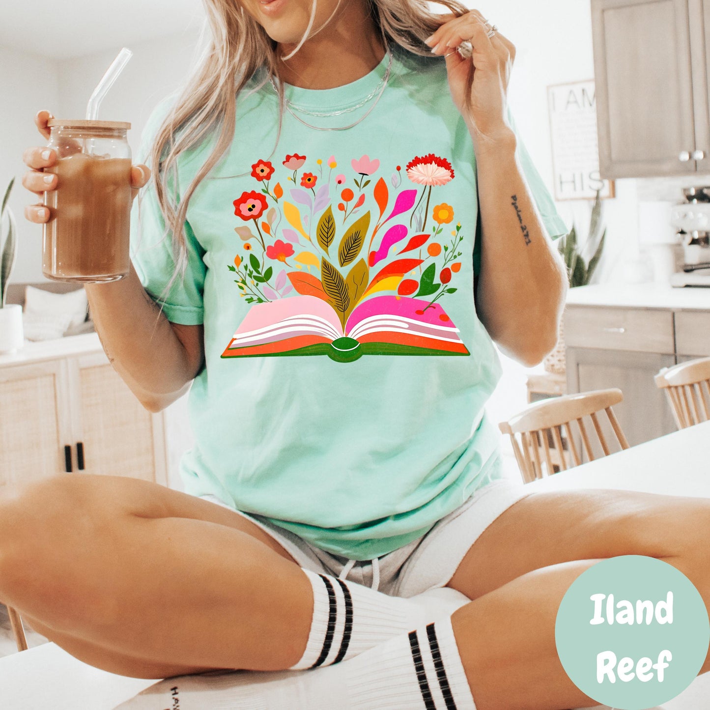 Open Book Floral Shirt, Comfort Colors® Reading Shirt, Colorful Book Lover Gift, Botanical Reader Tee, Whimsical Bookish T-Shirt