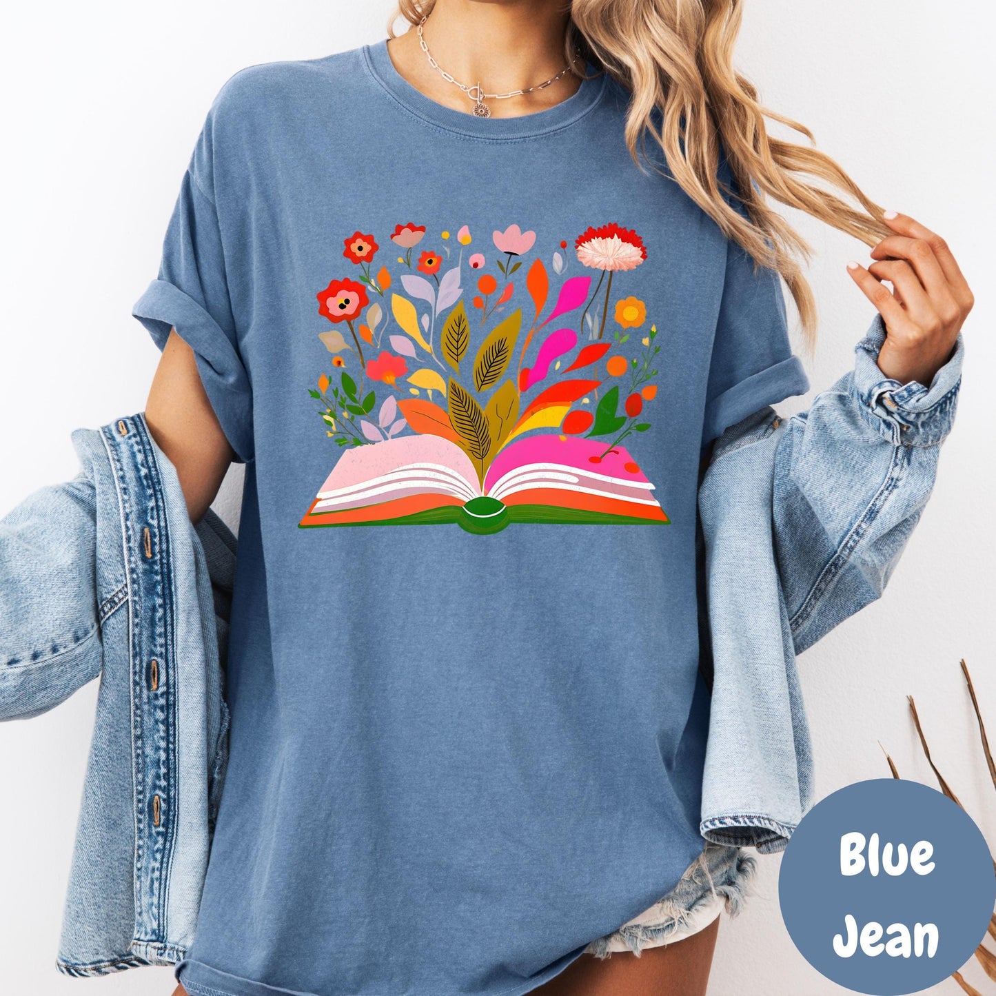 Open Book Floral Shirt, Comfort Colors® Reading Shirt, Colorful Book Lover Gift, Botanical Reader Tee, Whimsical Bookish T-Shirt