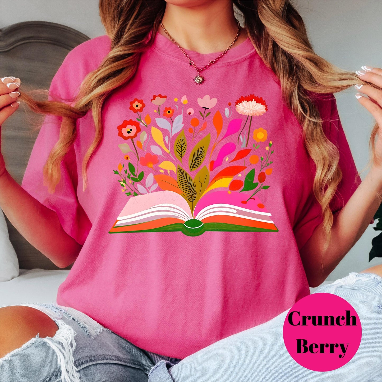 Open Book Floral Shirt, Comfort Colors® Reading Shirt, Colorful Book Lover Gift, Botanical Reader Tee, Whimsical Bookish T-Shirt