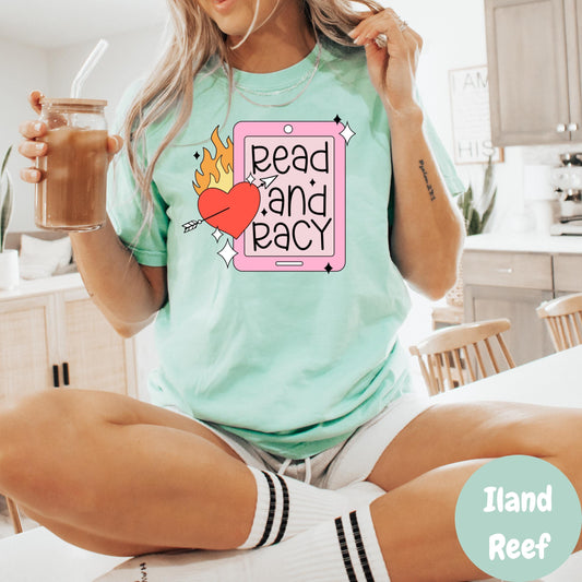 Read and Racy Shirt, Comfort Colors® Kindle Reader Shirt, Spicy Romance Book Tee, Smut Lover Gift, Ereader Bookish Shirt