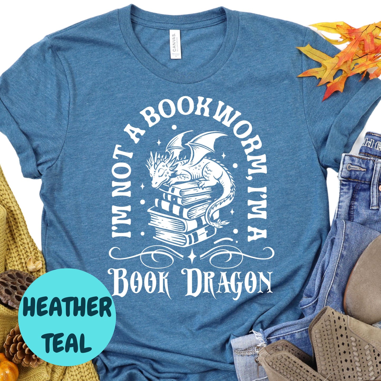 Book Dragon T-Shirt, I'm Not a Bookworm Shirt, Fantasy Book Shirt, Book Lover Graphic Tee, Cute Reading Shirt, Dragon Reader Gift Shirt