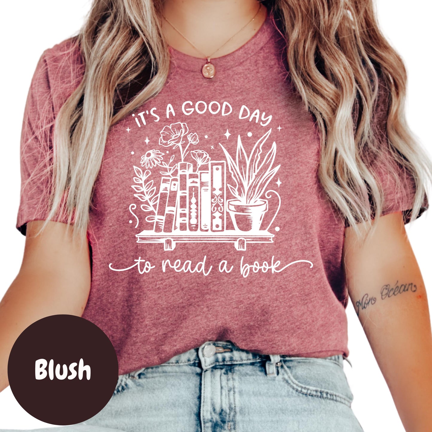 Good Day to Read a Book Shirt, Bookish Graphic Tee, Cozy Reading T-Shirt, Cute Book Lover Gift, Floral Book Stack Shirt, Reader Tee