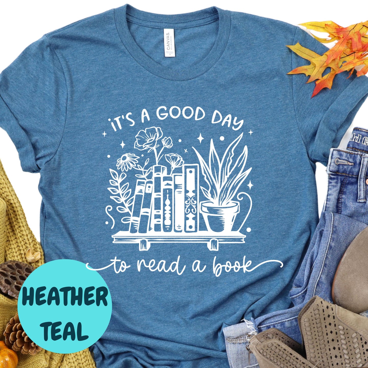 Good Day to Read a Book Shirt, Bookish Graphic Tee, Cozy Reading T-Shirt, Cute Book Lover Gift, Floral Book Stack Shirt, Reader Tee