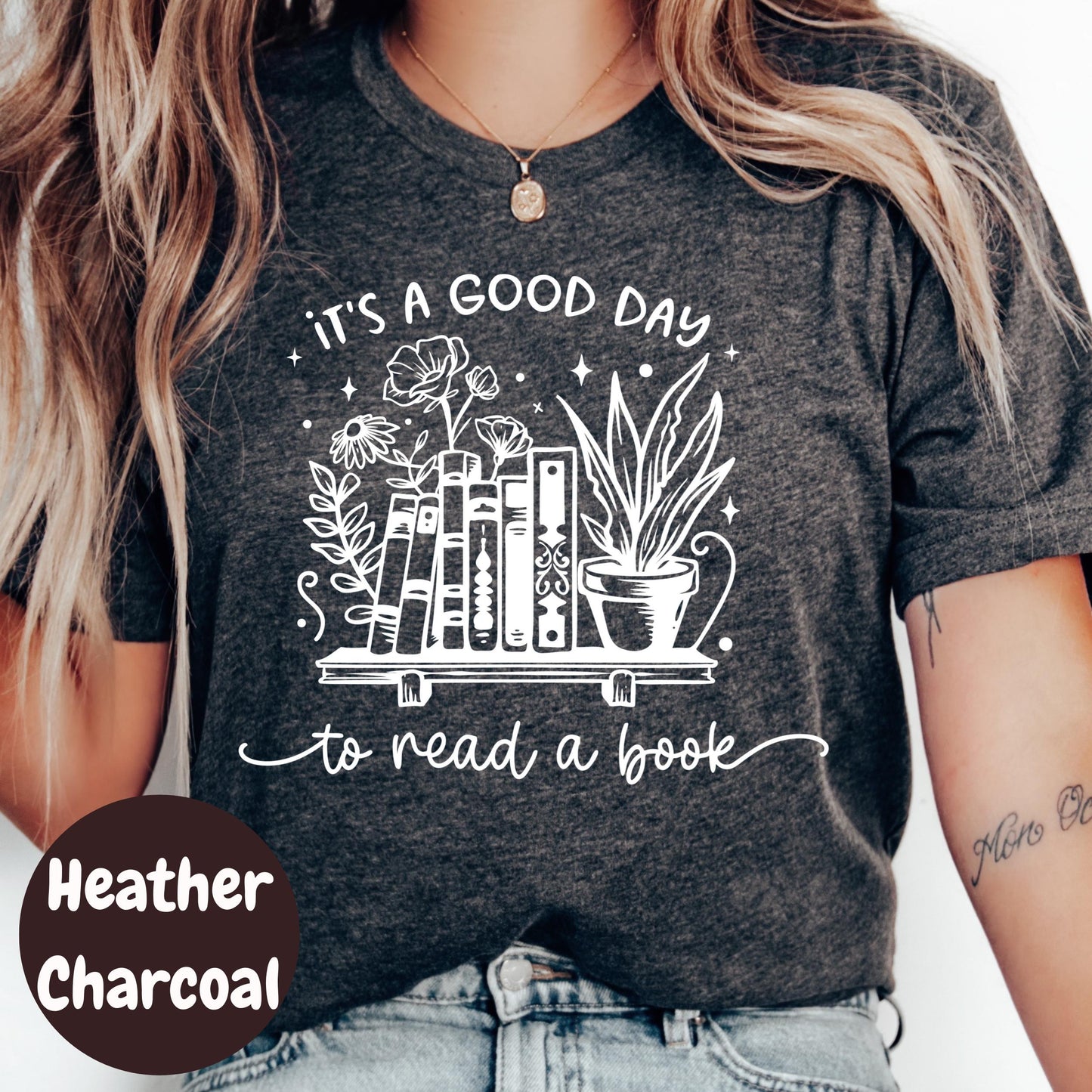 Good Day to Read a Book Shirt, Bookish Graphic Tee, Cozy Reading T-Shirt, Cute Book Lover Gift, Floral Book Stack Shirt, Reader Tee