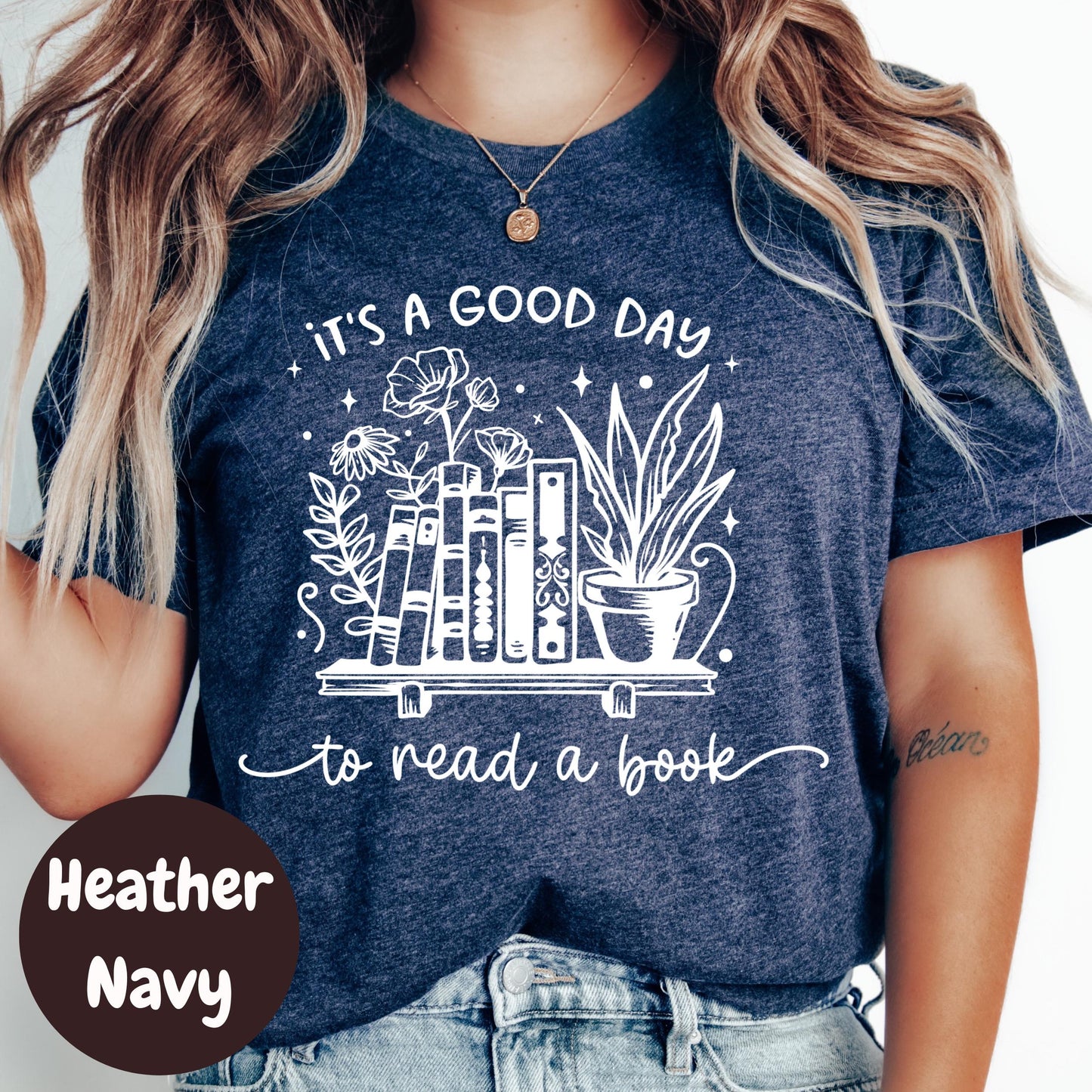 Good Day to Read a Book Shirt, Bookish Graphic Tee, Cozy Reading T-Shirt, Cute Book Lover Gift, Floral Book Stack Shirt, Reader Tee