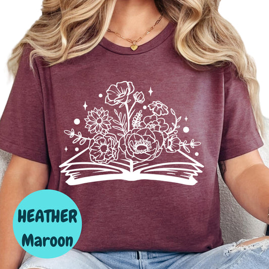 Floral Book Shirt, Blooming Book Graphic Tee, Aesthetic Book Lover T-Shirt, Cottagecore Reading Tee, Bookish Gift for Her