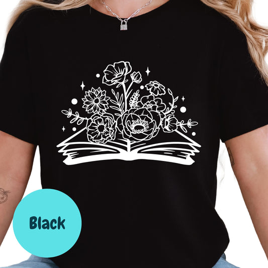 Floral Book Shirt, Blooming Book Graphic Tee, Aesthetic Book Lover T-Shirt, Cottagecore Reading Tee, Bookish Gift for Her