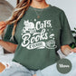 Cats Books and Coffee Shirt, Comfort Colors® Book Lover Tee, Cat Mom Gift, Cozy Reader Shirt, Bookish Graphic Tee, Coffee Shirt for Women