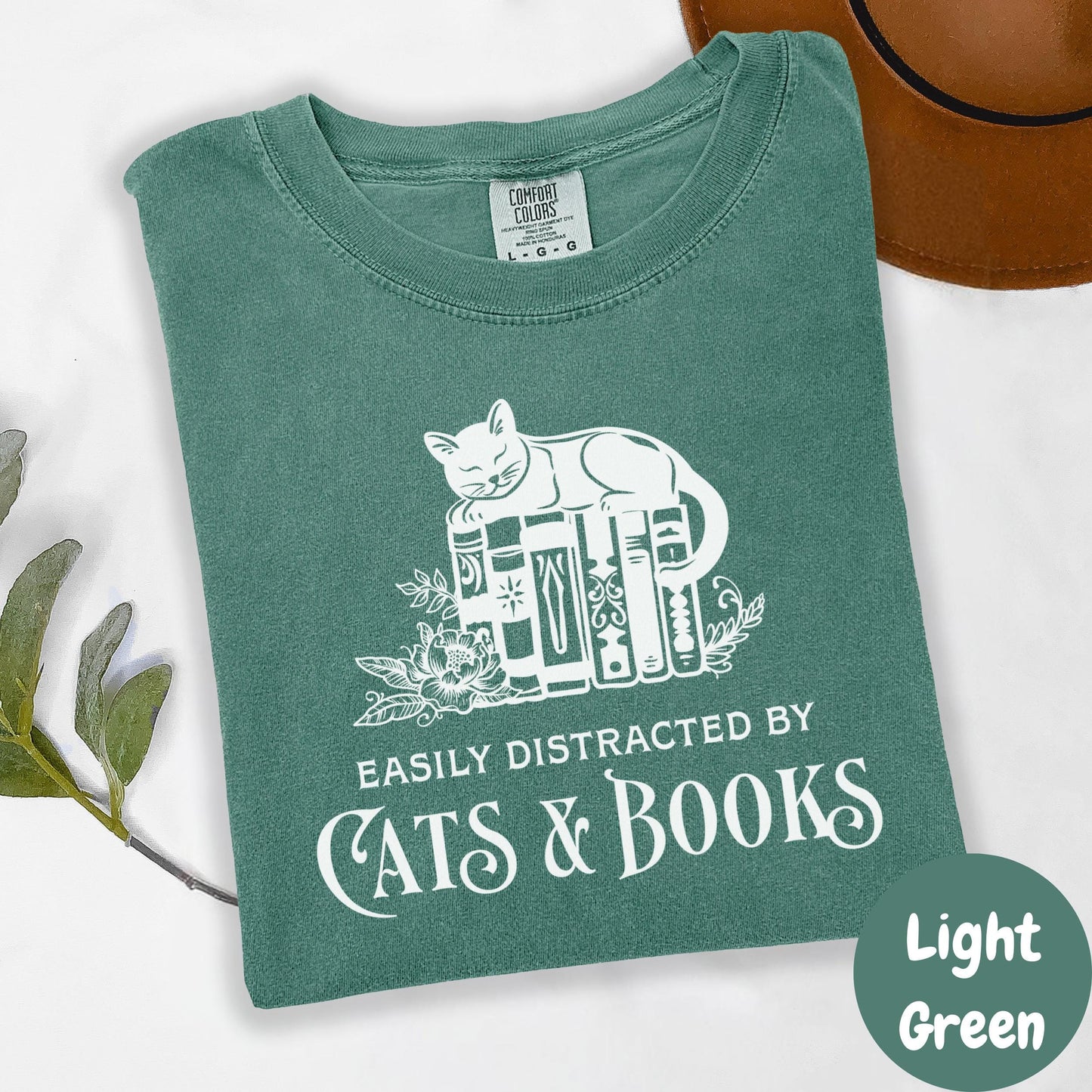 Easily Distracted by Cats and Books Shirt, Comfort Colors® Bookish Tee, Funny Cat Lover Gift, Cozy Reading Shirt, Introvert Reader Tee