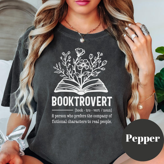 Booktrovert Shirt with Floral Graphic, Comfort Colors® Bookish Tee, Introvert Reading Shirt, Fiction Lover Gift, Book Girl Graphic Tee