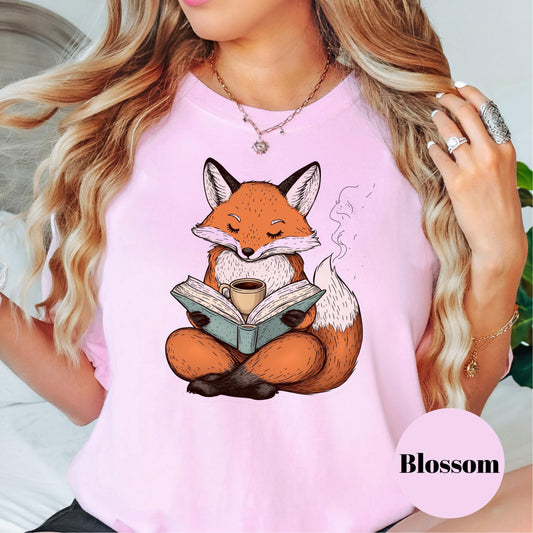Fox Reading Book and Coffee Shirt, Cozy Comfort Colors® Tee, Cute Bookish Animal Shirt, Autumn Vibes Reading Shirt, Book Lover Gift Tee