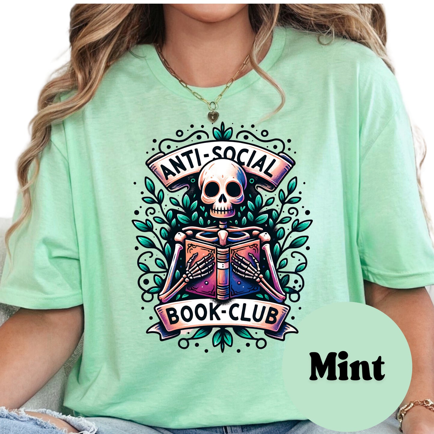 Anti-Social Book Club Shirt – Bookish Tee with Skull & Book – Dark Academia Reading tee– Funny Introvert Book Shirt – Spooky Book Lover Gift