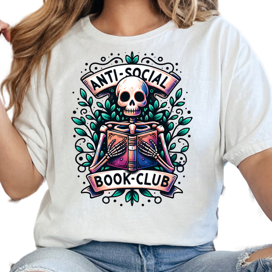 Anti-Social Book Club Shirt – Bookish Tee with Skull & Book – Dark Academia Reading tee– Funny Introvert Book Shirt – Spooky Book Lover Gift