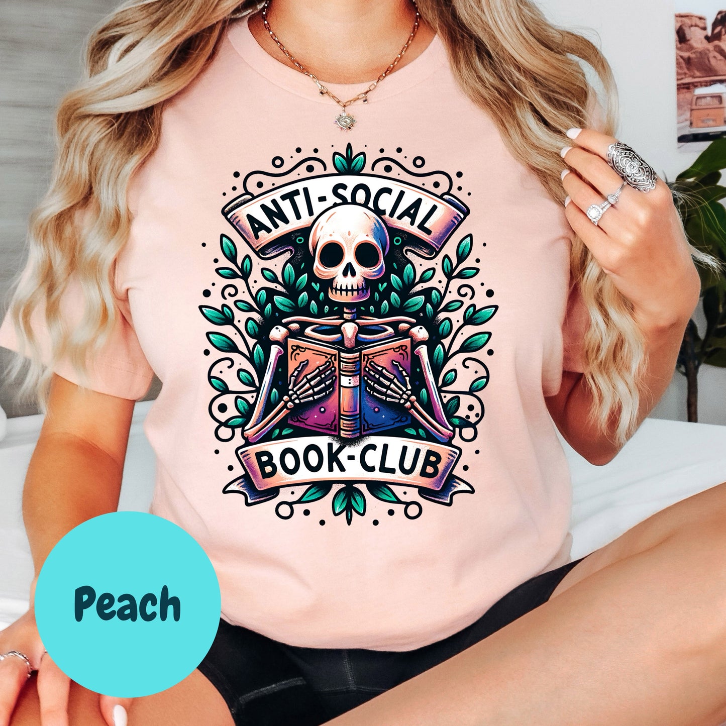 Anti-Social Book Club Shirt – Bookish Tee with Skull & Book – Dark Academia Reading tee– Funny Introvert Book Shirt – Spooky Book Lover Gift
