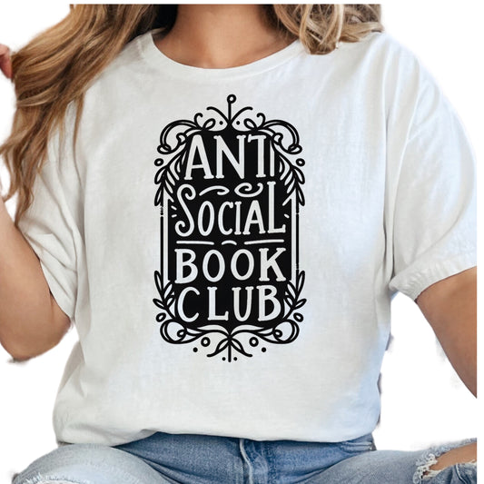 Anti-Social Book Club Shirt – Minimalist Bookish Tee – Introvert Reader Shirt – Vintage Typography Book Lover Tee – Book Club Gift Idea