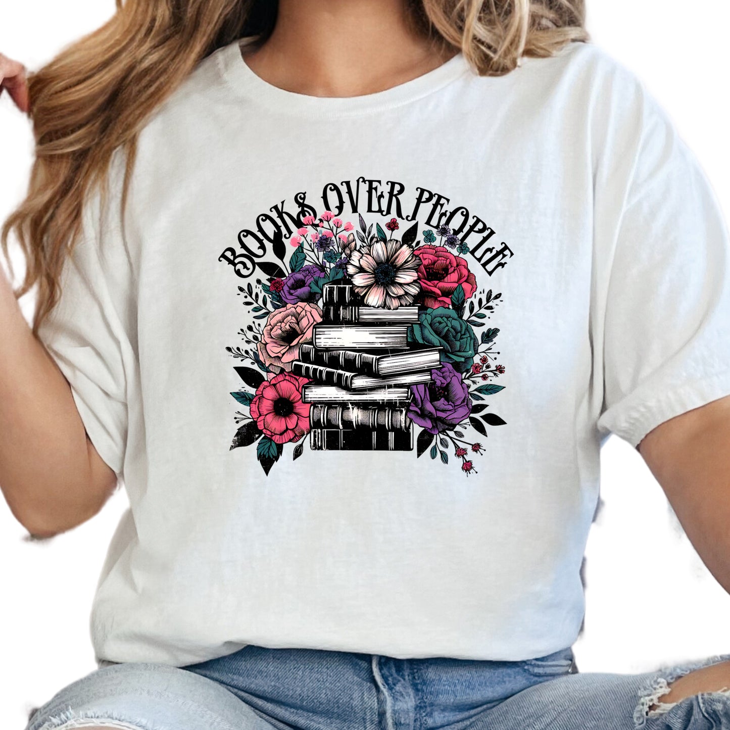 Books Over People Shirt – Gothic Floral Book Lover Tee – Anti-Social Reader Shirt – Dark Romance Book Tee – Funny Book Nerd Shirt