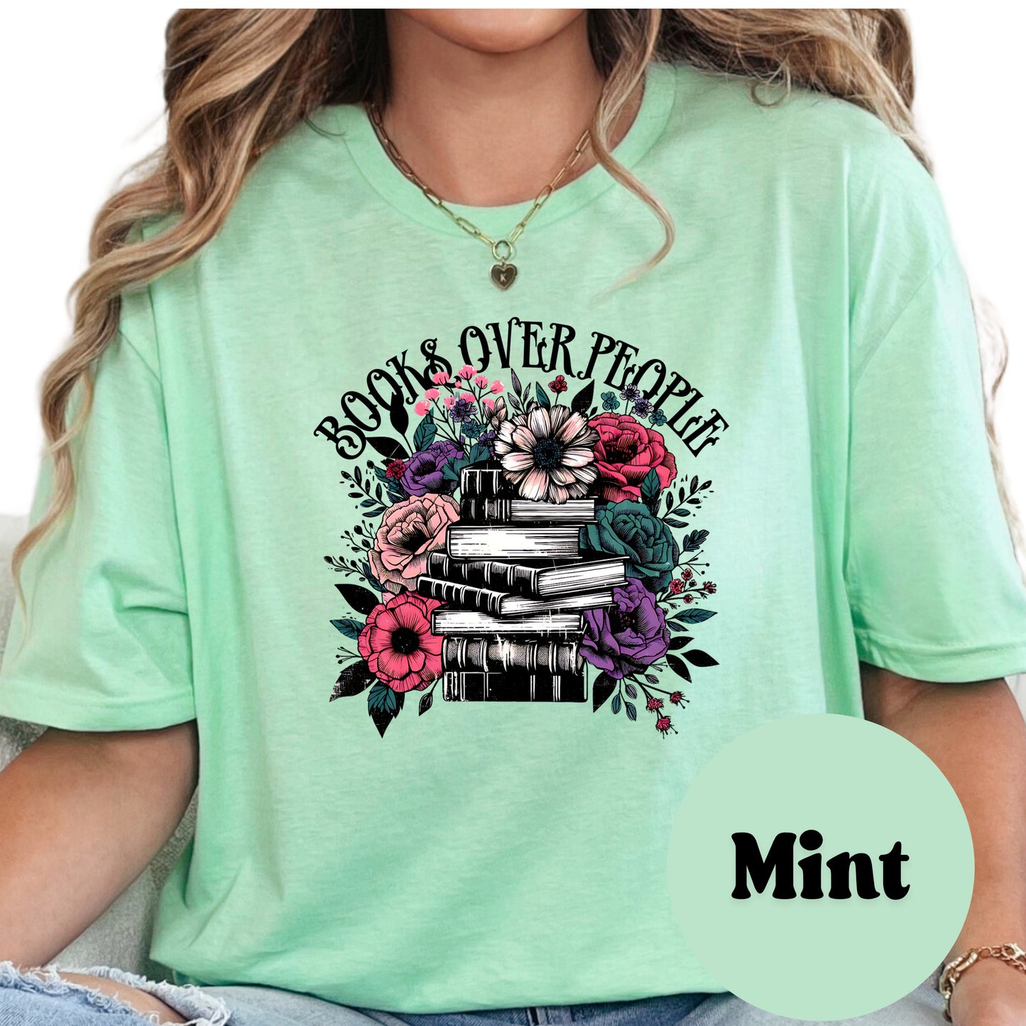 Books Over People Shirt – Gothic Floral Book Lover Tee – Anti-Social Reader Shirt – Dark Romance Book Tee – Funny Book Nerd Shirt