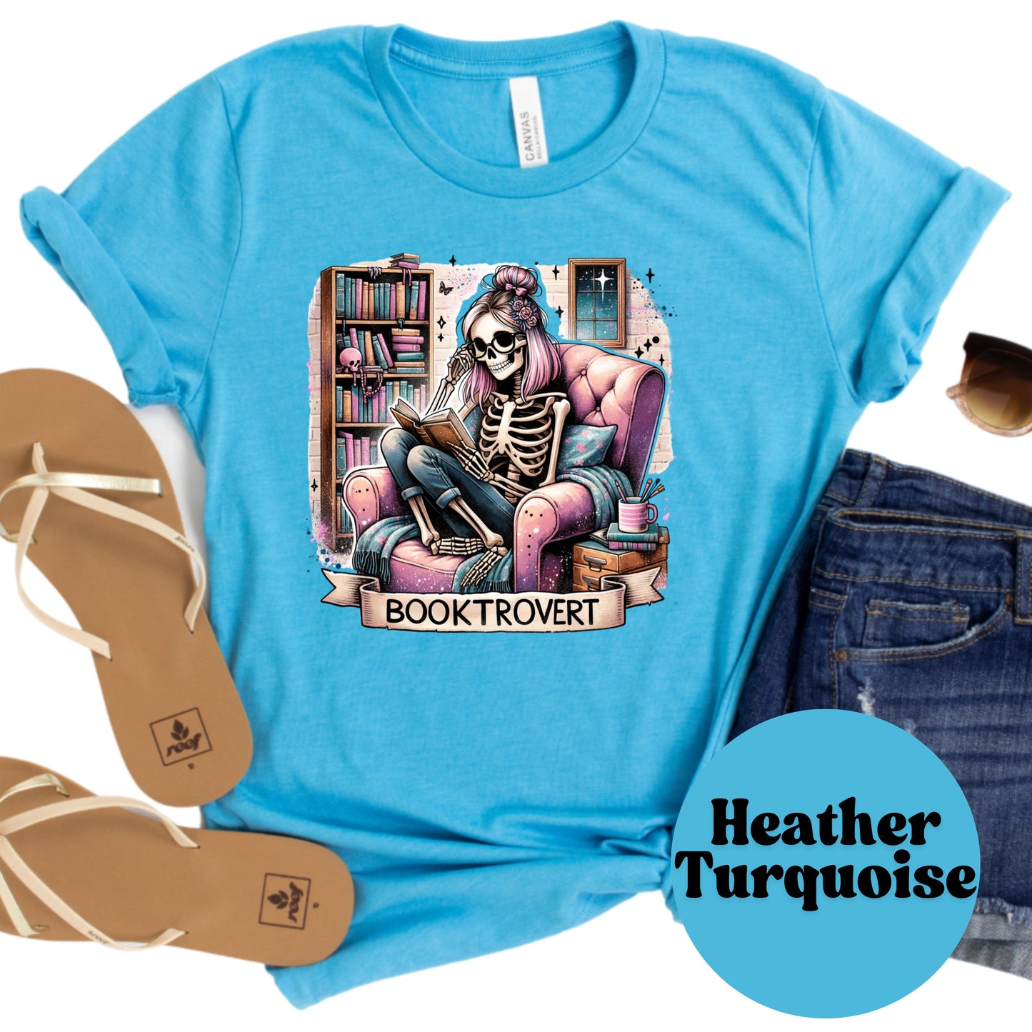 Booktrovert Shirt – Cozy Skeleton Reading Tee – Funny Introvert Book Lover Shirt – Spooky Bookish Graphic Tee – Goth Bookworm Gift